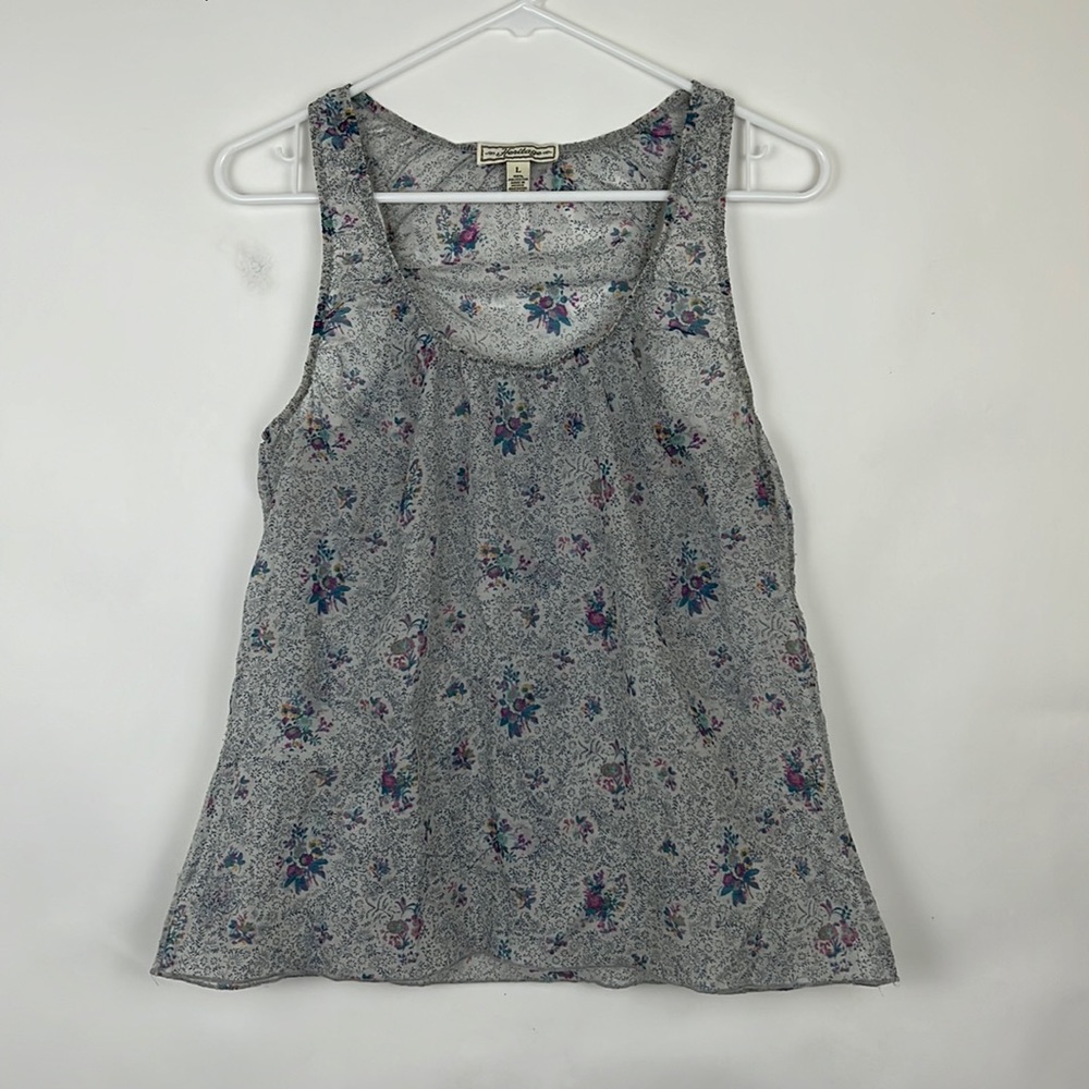 HERITAGE floral sheer tank gray, blue, purples L